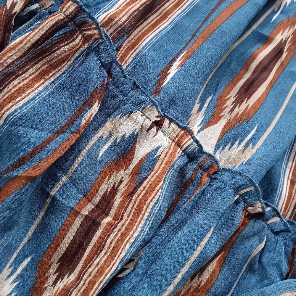 ARIAT JACOBO CHIMAYO SOUTHWESTERN AZTEC PRINT RUFFLED HI LOW HEM MIDI SKIRT - Picture 7 of 15